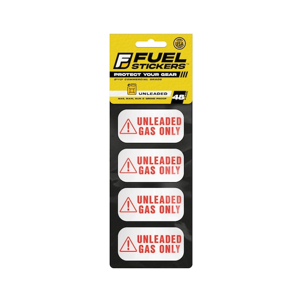 Unleaded Gas Sticker: Fuel Label for Gas Can & Outdoor Power Equipment, Hvy-Dty, 2''x1'', 48PK